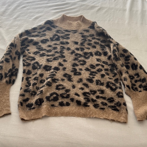 Mustard Seed Sweaters - Mustard Seed Tan and Black Leopard Turtleneck Sweater
